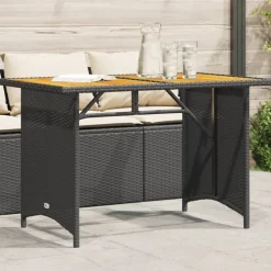 vidaXL Tuintafel met houten blad 110x68x70 cm poly rattan zwart