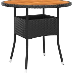 vidaXL Tuintafel Ø80x75 cm acaciahout en poly rattan zwart
