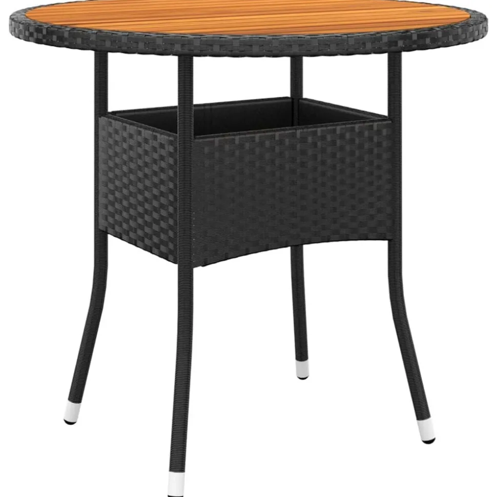 vidaXL Tuintafel Ø80x75 cm acaciahout en poly rattan zwart