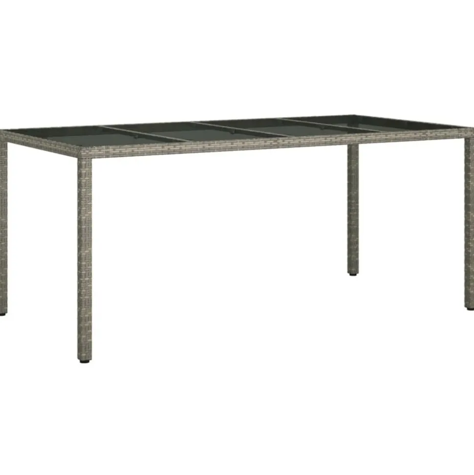 vidaXL Tuintafel 190x90x75 cm gehard glas en poly rattan grijs