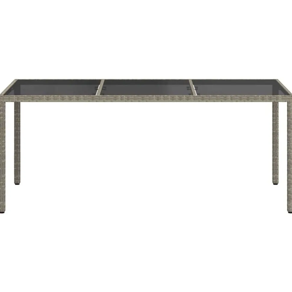 vidaXL Tuintafel 190x90x75 cm gehard glas en poly rattan grijs