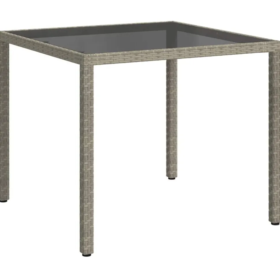 vidaXL Tuintafel 90x90x75 cm gehard glas en poly rattan grijs