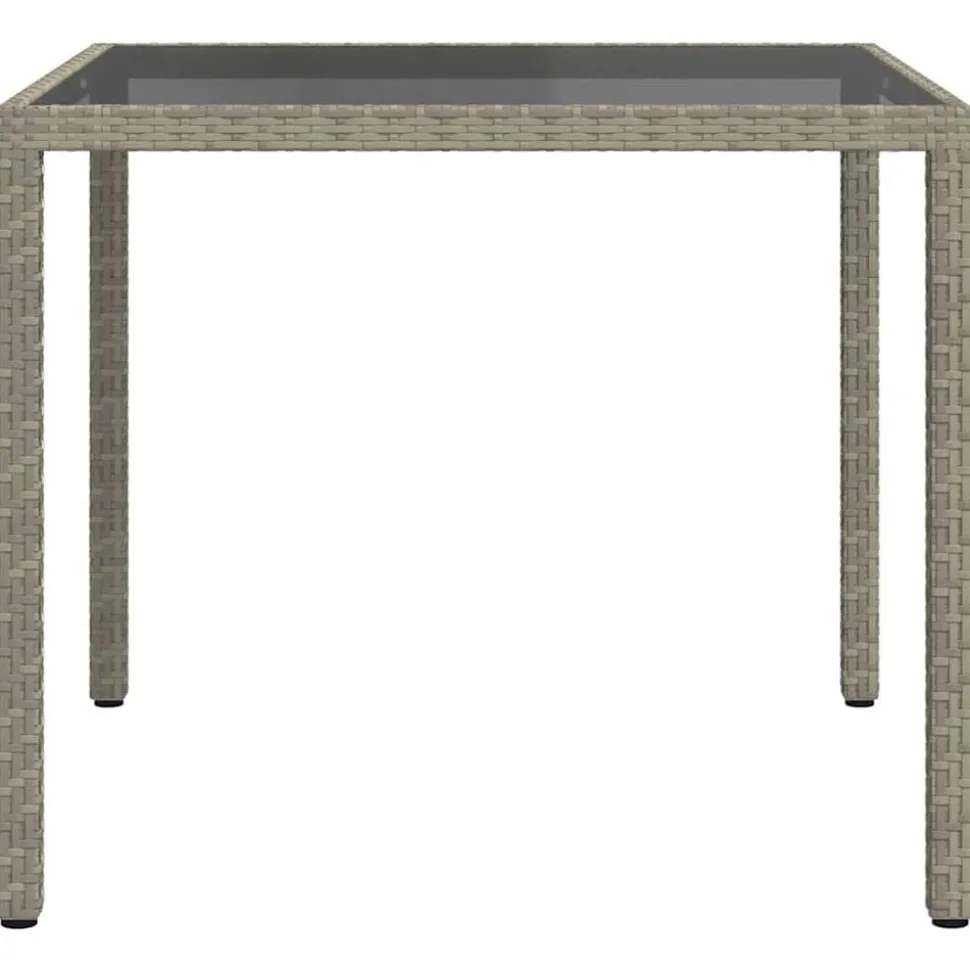 vidaXL Tuintafel 90x90x75 cm gehard glas en poly rattan grijs