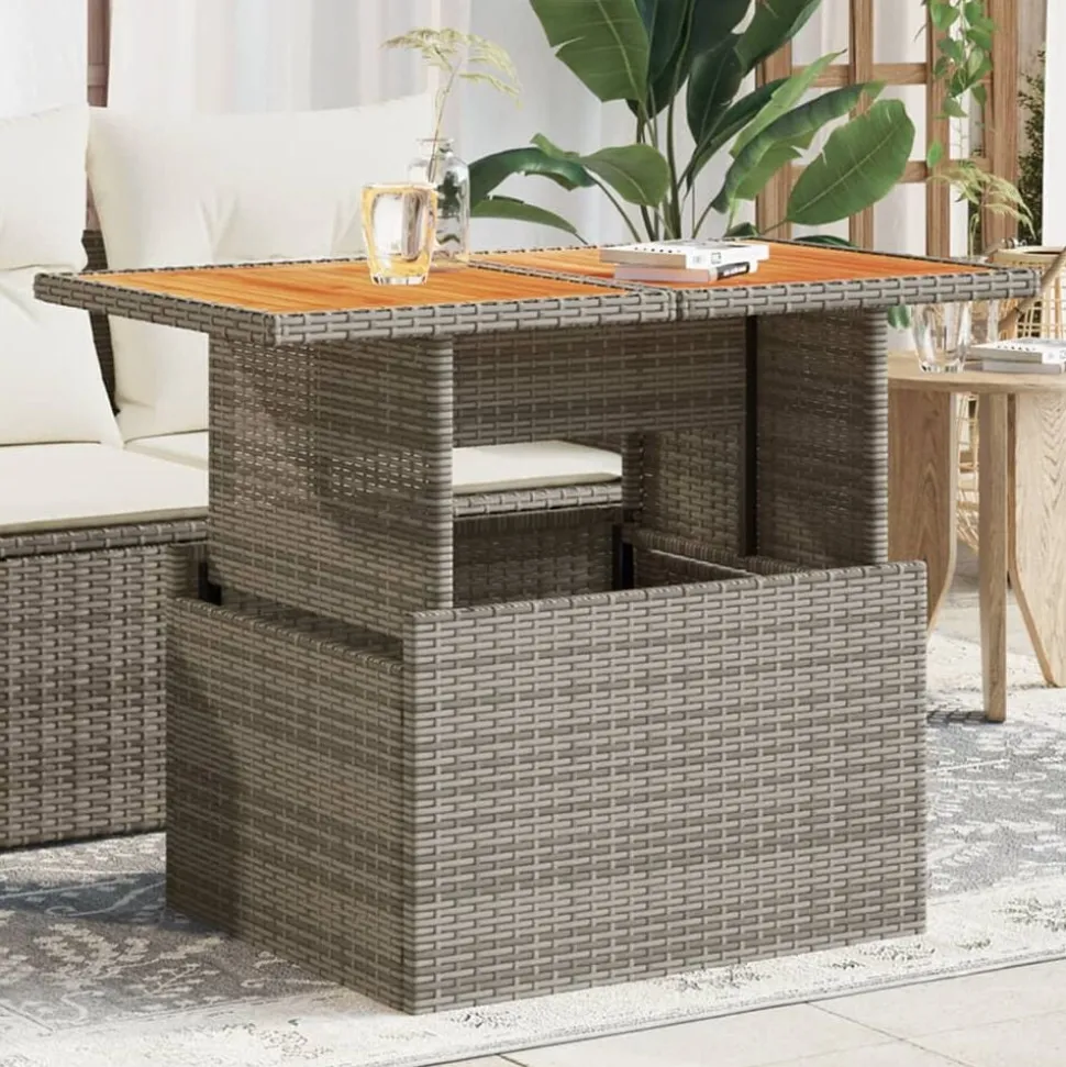 vidaXL Tuintafel 100x55x73 cm poly rattan en acaciahout grijs
