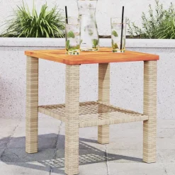 vidaXL Tuintafel 40x40x42 cm poly rattan en acaciahout beige