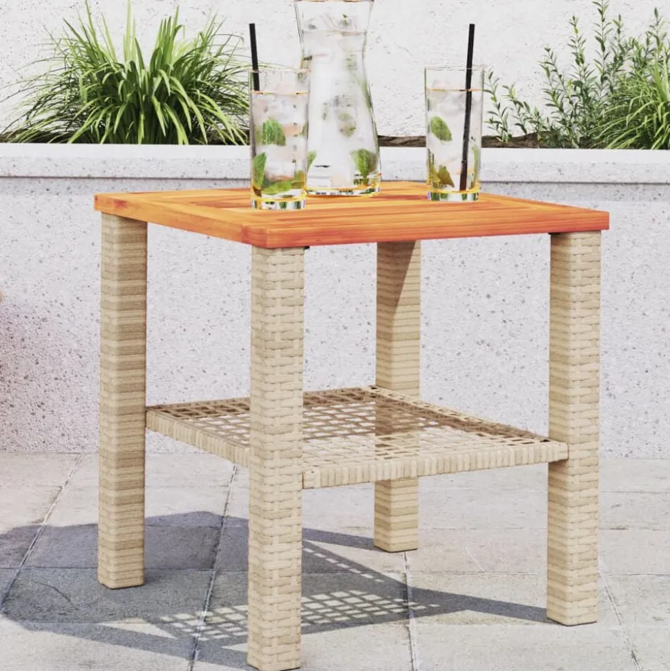 vidaXL Tuintafel 40x40x42 cm poly rattan en acaciahout beige