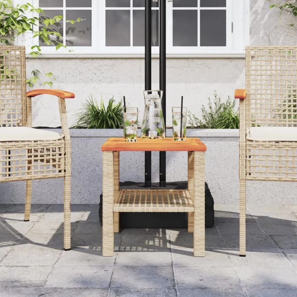 vidaXL Tuintafel 40x40x42 cm poly rattan en acaciahout beige