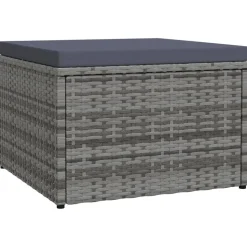 vidaXL Tuinvoetenbank met kussen poly rattan grijs