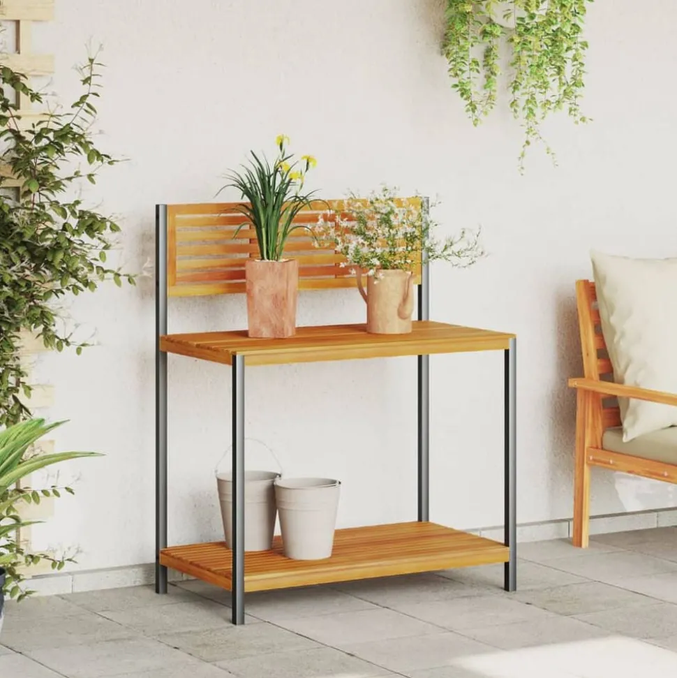 vidaXL Tuinwerktafel 90x50x110 cm massief acaciahout en staal