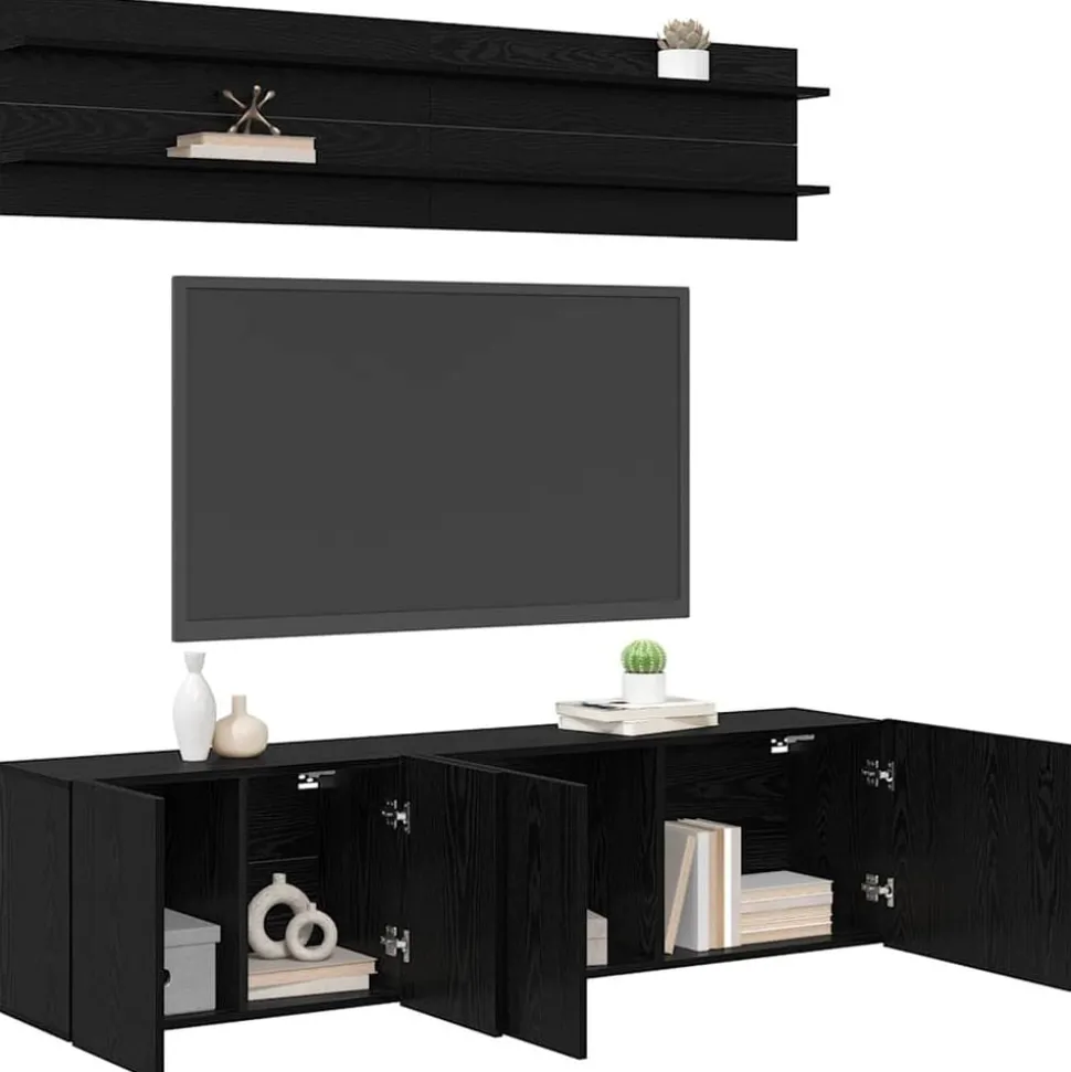vidaXL TV Eenheden Wandgemonteerd 6 pcs Zwart eiken Bewerkt hout