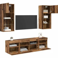 vidaXL TV Wand Eenheden met LED 5 pcs Oud Hout 40,5 x 30 x 90 cm