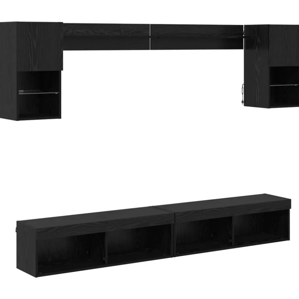 vidaXL TV Wand Eenheden met LED met LED 6 pcs Zwart Eiken Bewerkt hout