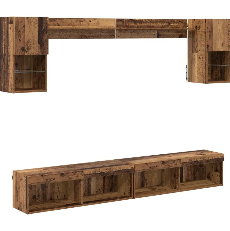 vidaXL TV Wand Eenheden met LED met LED 6 pcs Oudhout Bewerkt hout
