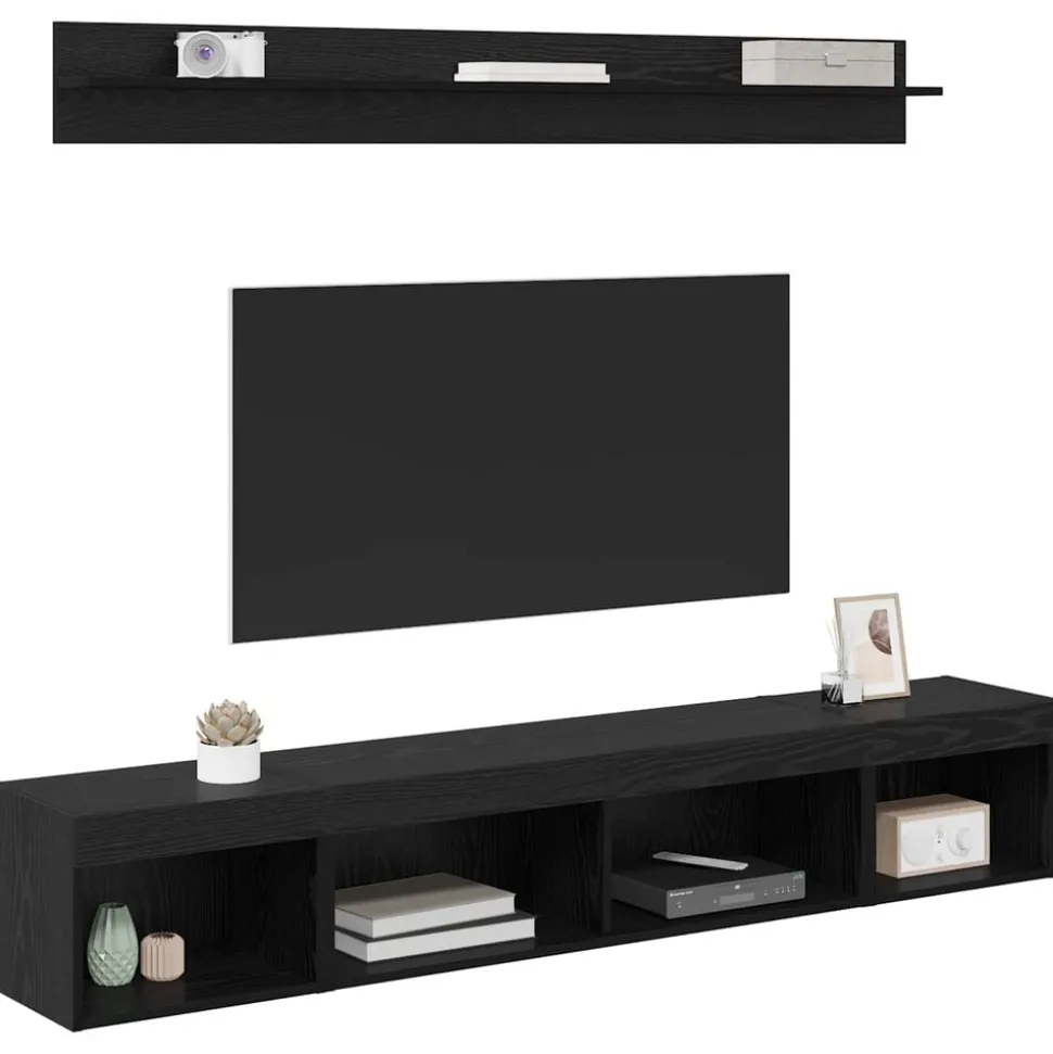 vidaXL TV Wandkast Set met LED 5 pcs Zwart Eiken Bewerkt hout