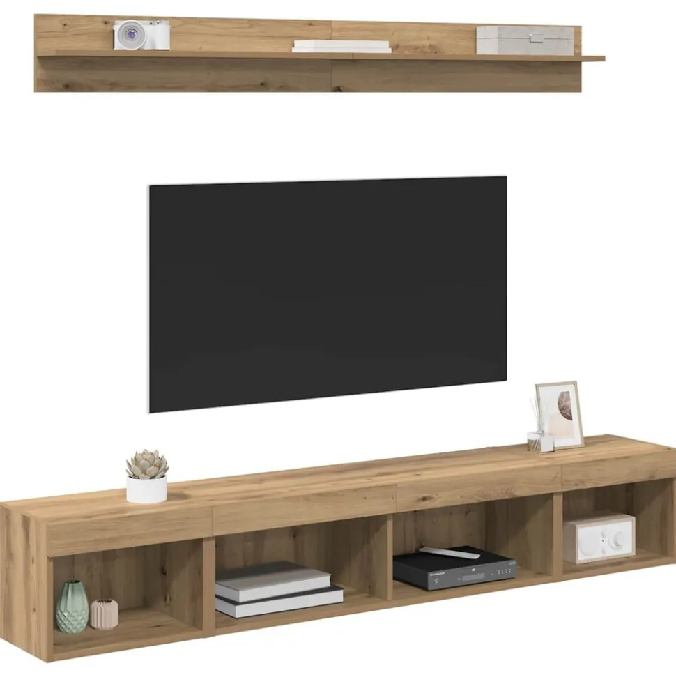vidaXL TV Wandkast Set met LED 5 pcs Artisan Eiken Bewerkt hout