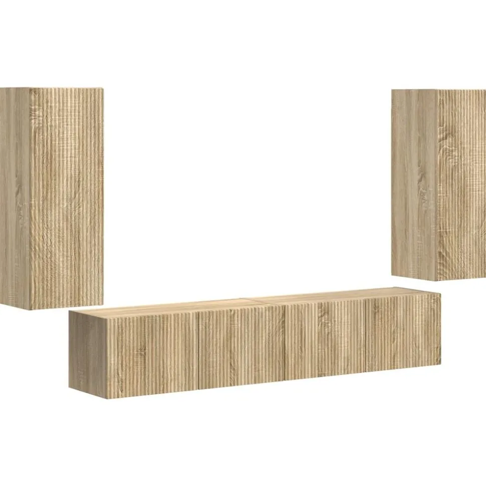 vidaXL TV Wandkast Set Wandgemonteerd 4 pcs Sonoma Eiken Bewerkt hout