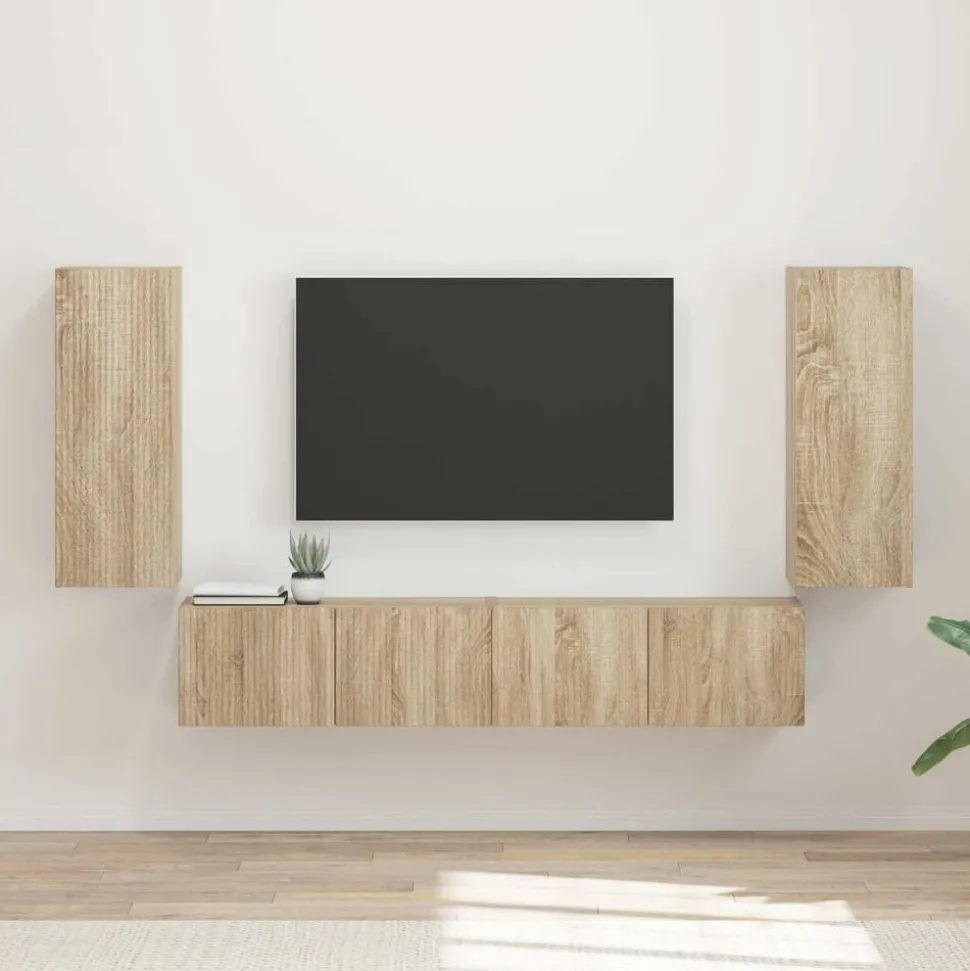 vidaXL TV Wandkast Set Wandgemonteerd 4 pcs Sonoma Eiken Bewerkt hout