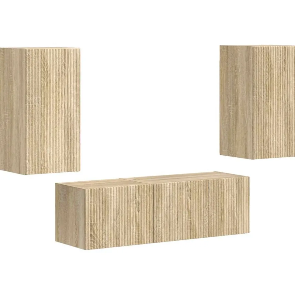 vidaXL TV Wandkast Set Wandgemonteerd 4 pcs Sonoma Eiken Bewerkt hout