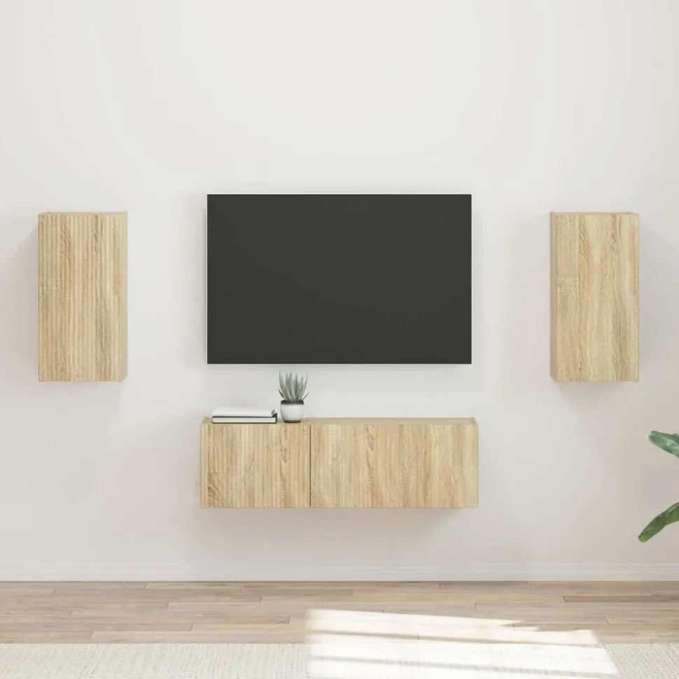 vidaXL TV Wandkast Set Wandgemonteerd 4 pcs Sonoma Eiken Bewerkt hout