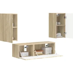 vidaXL TV Wandkast Set Wandgemonteerd 4 pcs Sonoma Eiken Bewerkt hout