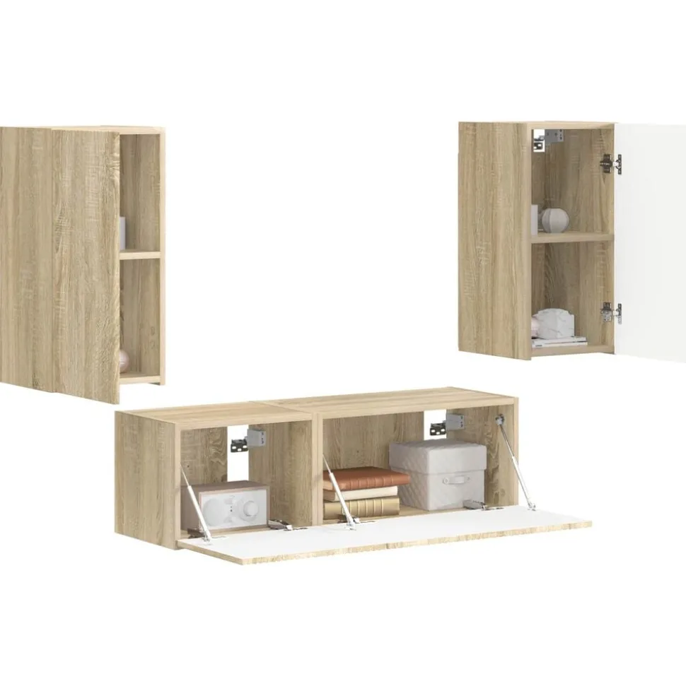 vidaXL TV Wandkast Set Wandgemonteerd 4 pcs Sonoma Eiken Bewerkt hout