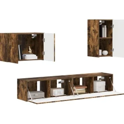 vidaXL TV Wandkast Set Wandgemonteerd 4 pcs Gerookt eiken Bewerkt hout