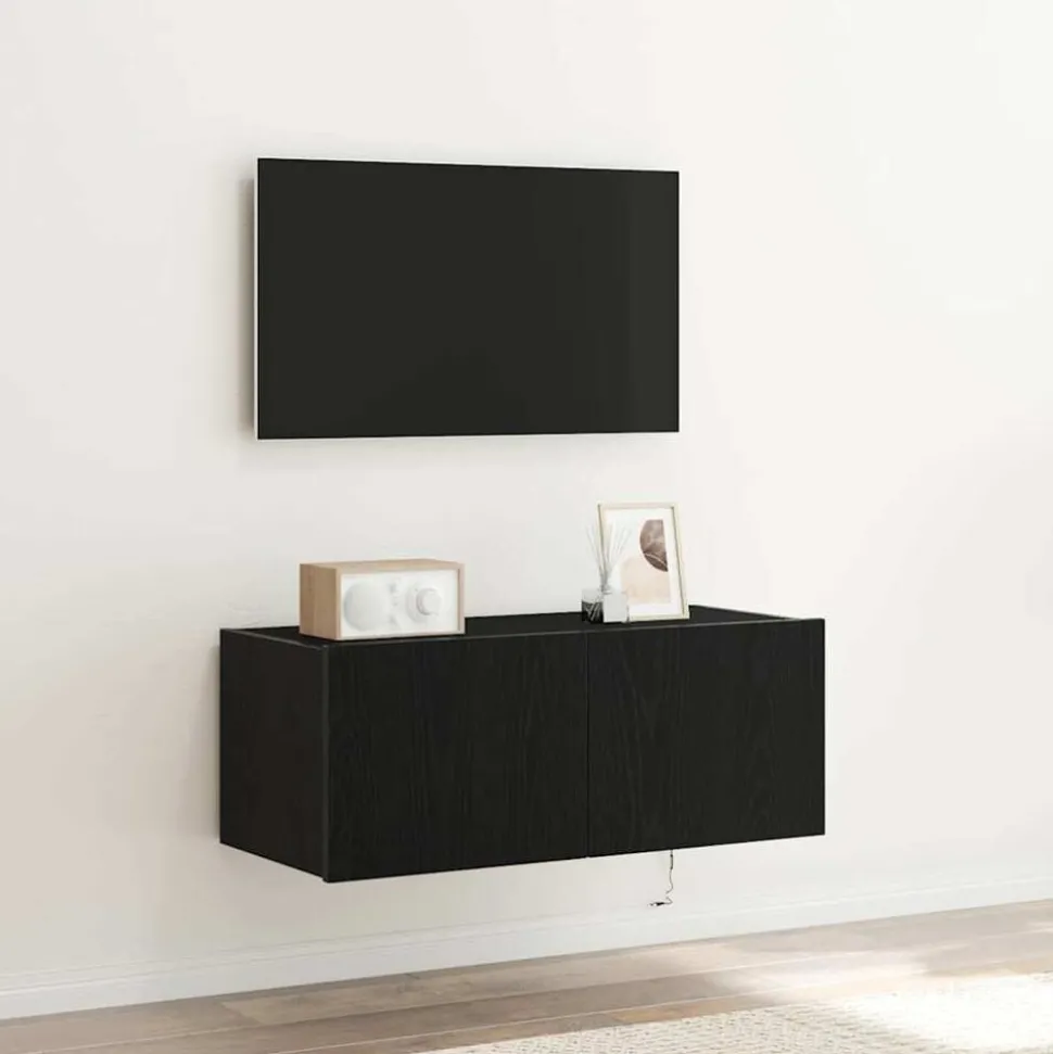 vidaXL TV Wandkast Zwart Eiken 80 x 35 x 31 cm Bewerkt hout