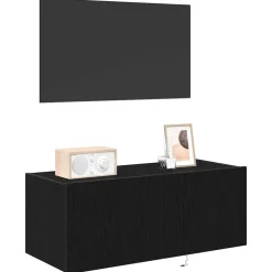 vidaXL TV Wandkast Zwart Eiken 80 x 35 x 31 cm Bewerkt hout