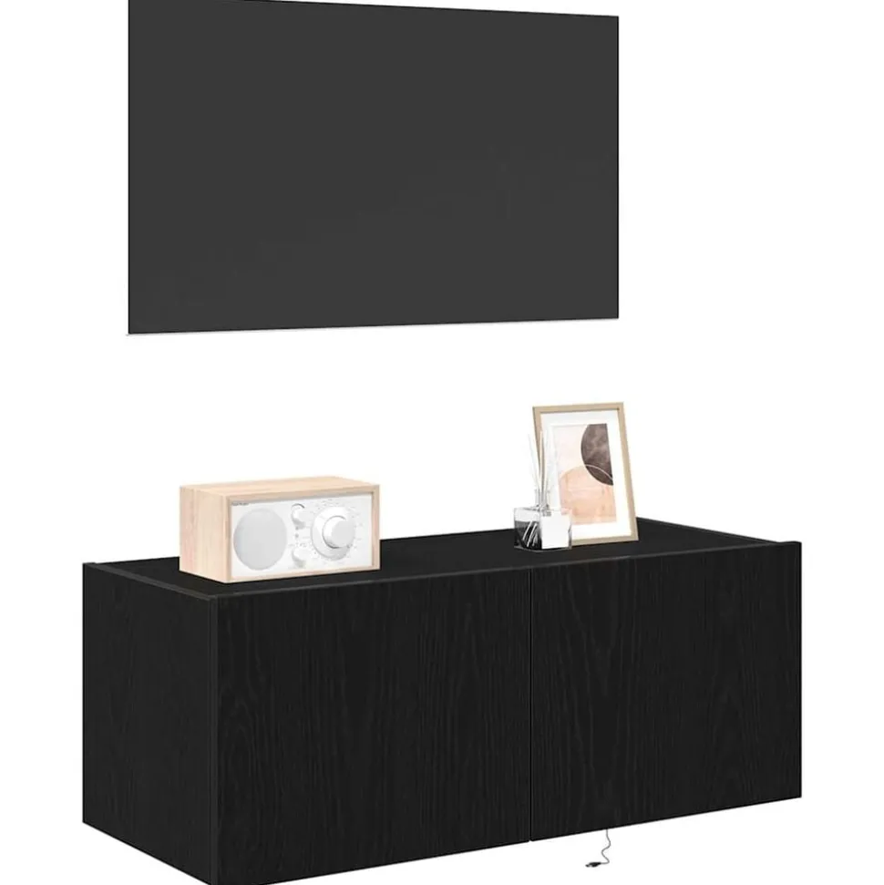 vidaXL TV Wandkast Zwart Eiken 80 x 35 x 31 cm Bewerkt hout