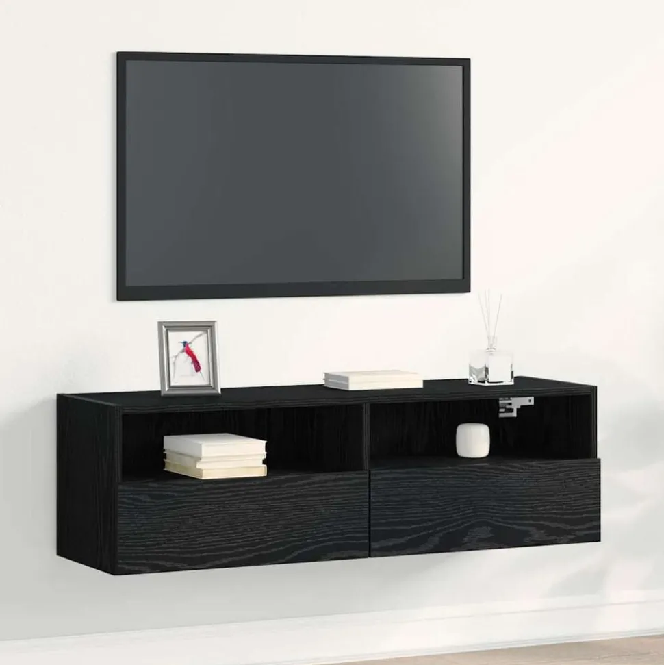 vidaXL TV Wandkast Zwart Eiken 100 x 30 x 30 cm Bewerkt hout