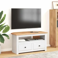 vidaXL Tv-hoekkast Panama Range 93x49x49 cm massief grenenhout wit