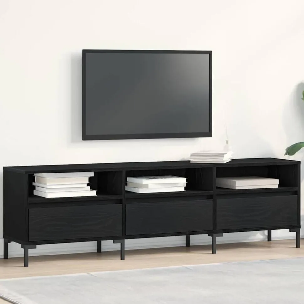 vidaXL TV-kast met lade Zwart Eiken 150 x 30 x 44,5 cm Bewerkt hout