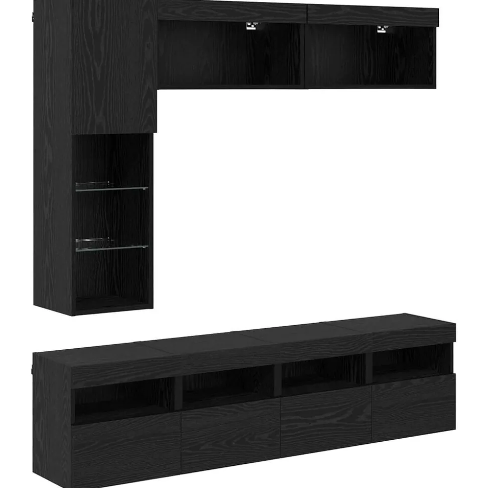 vidaXL TV-kast met LED Wandgemonteerd 7 pcs Zwart Eiken Bewerkt hout