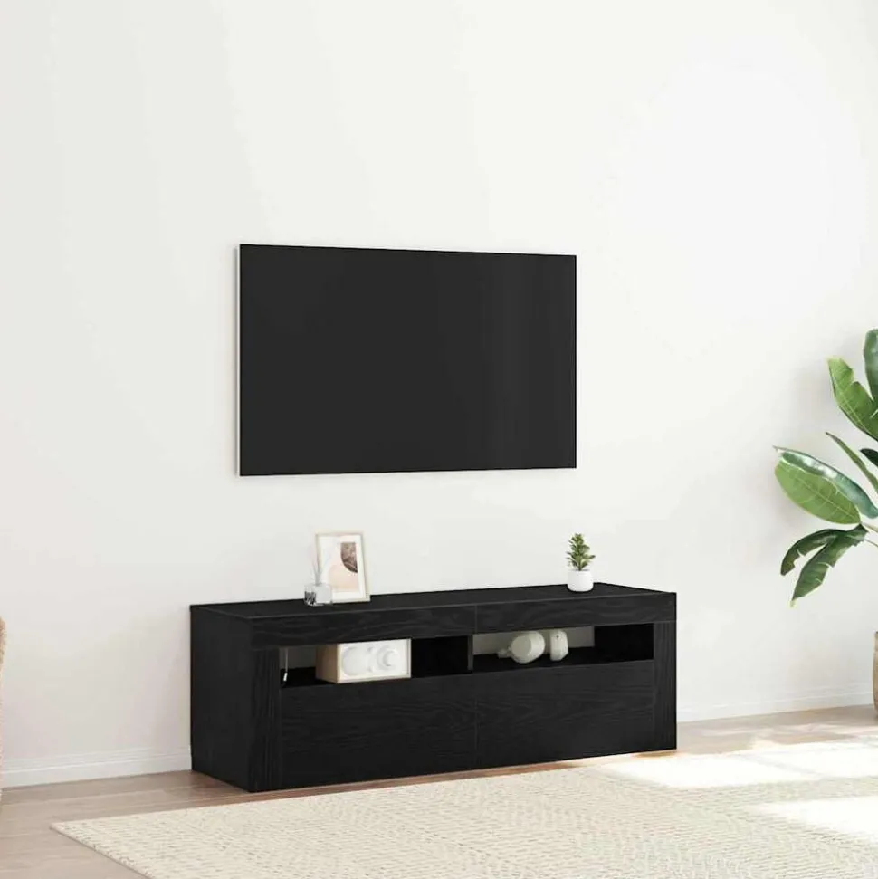 vidaXL TV-kast met LED Zwart Eiken 120 x 35 x 40 cm Bewerkt hout