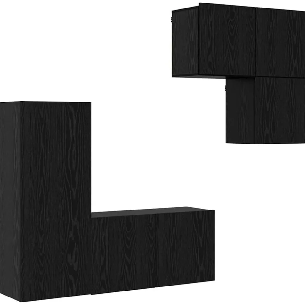 vidaXL TV-kast Wandgemonteerd 4 pcs Zwart Eiken Bewerkt hout