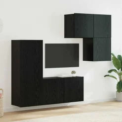 vidaXL TV-kast Wandgemonteerd 4 pcs Zwart Eiken Bewerkt hout