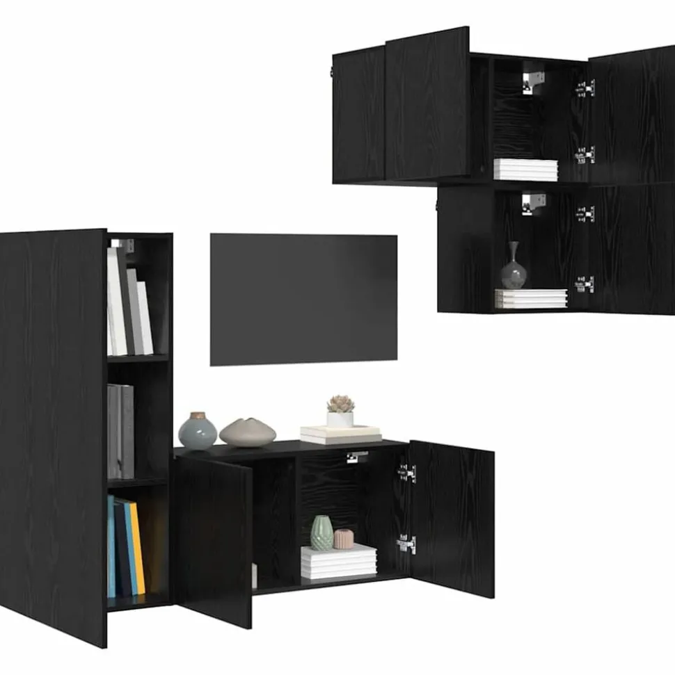 vidaXL TV-kast Wandgemonteerd 4 pcs Zwart Eiken Bewerkt hout