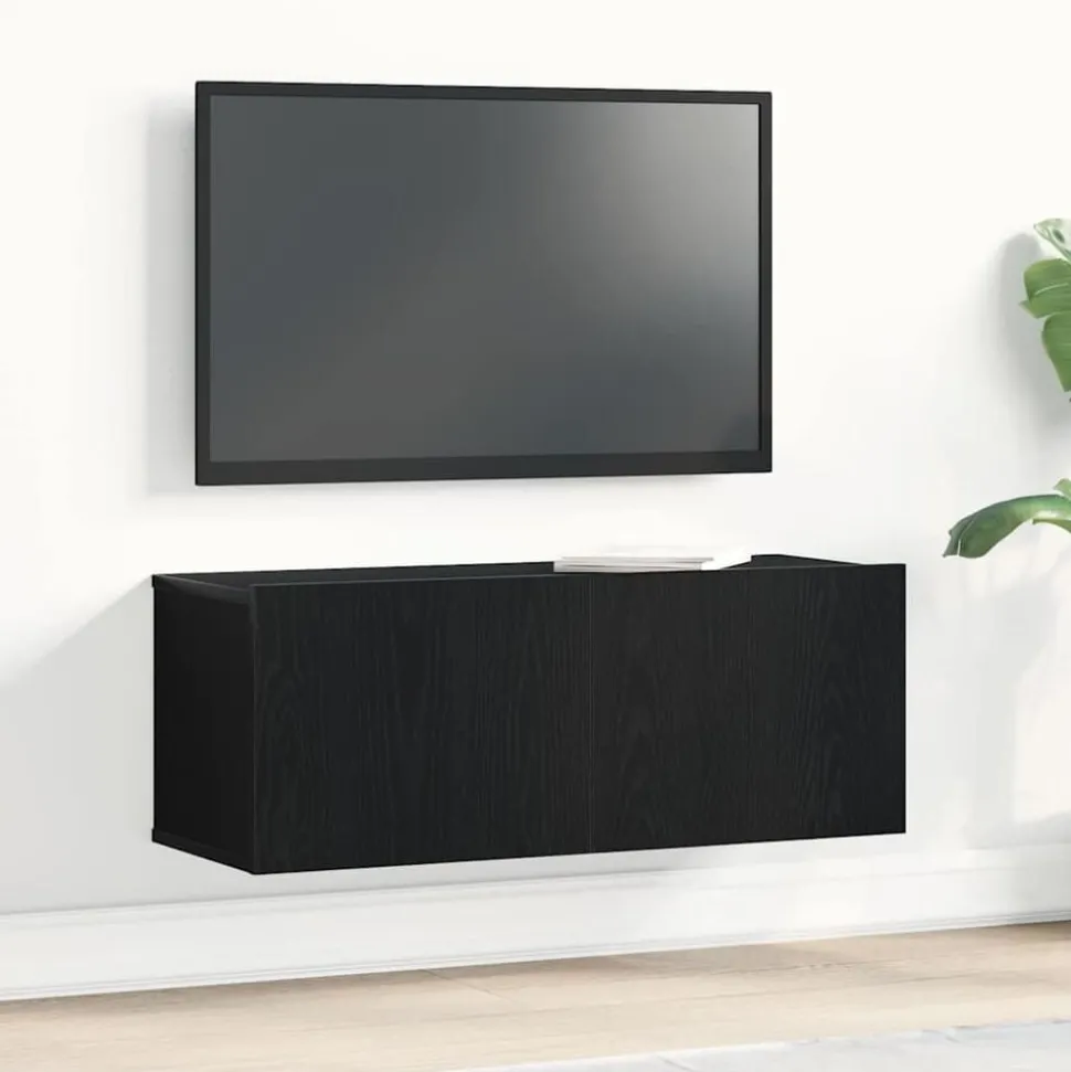 vidaXL TV-kast Wandgemonteerd Zwart Eiken 80 x 30 x 30 cm Bewerkt hout