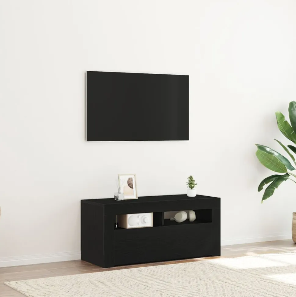vidaXL TV-kast Zwart Eiken 90 x 35 x 40 cm Bewerkt hout