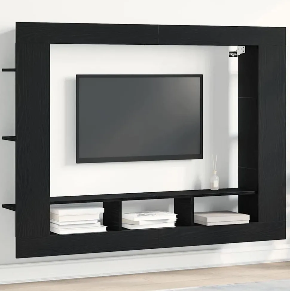 vidaXL TV-kast Zwart eiken 152 x 22 x 113 cm Bewerkt hout