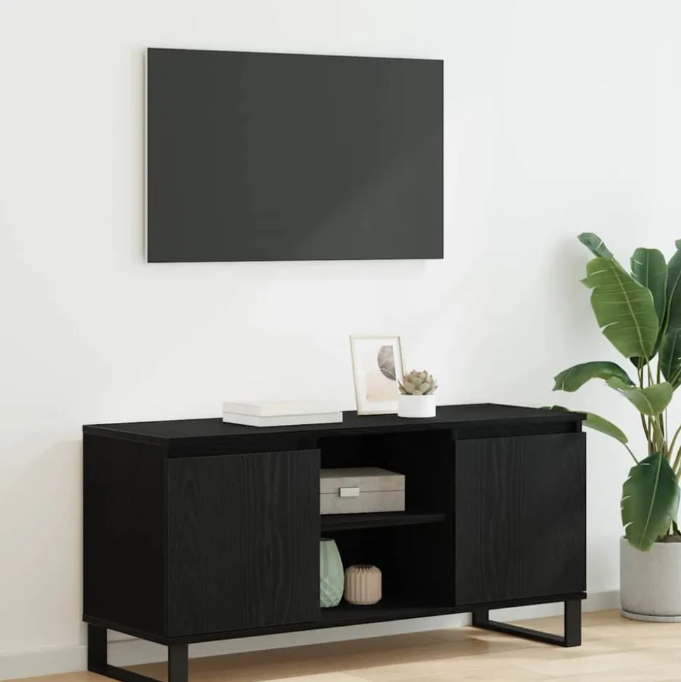 vidaXL TV-kast Zwart Eiken 104 x 35 x 50 cm Bewerkt hout