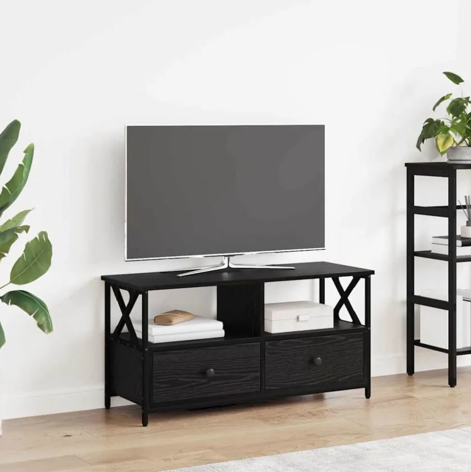 vidaXL TV-kast Zwart Eiken 90 x 33 x 45 cm Engineered hout en staal