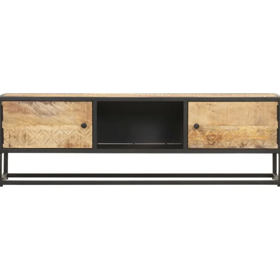 vidaXL Tv-meubel met bewerkte deur 130x30x40 cm ruw mangohout