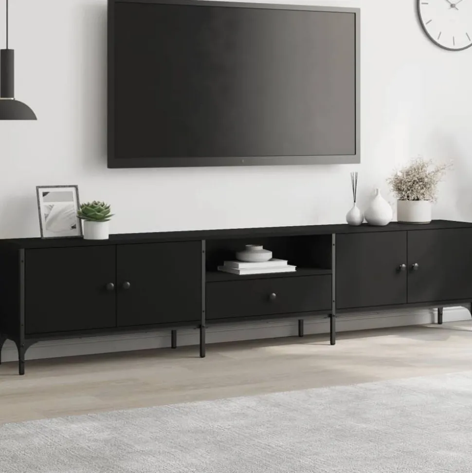 vidaXL Tv-meubel met lade 200x25x44 cm bewerkt hout zwart
