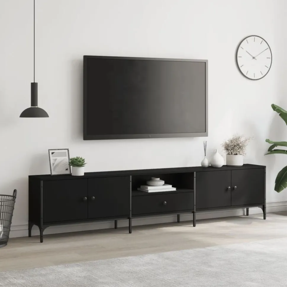 vidaXL Tv-meubel met lade 200x25x44 cm bewerkt hout zwart