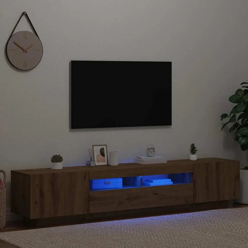 vidaXL Tv-meubel met LED 200x35x40 cm bewerkt hout artisanaal eiken