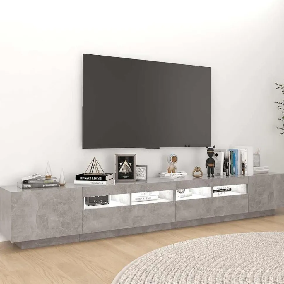 vidaXL Tv-meubel met LED-verlichting 260x35x40 cm betongrijs