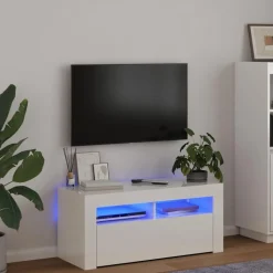 vidaXL Tv-meubel met LED-verlichting 90x35x40 cm hoogglans wit