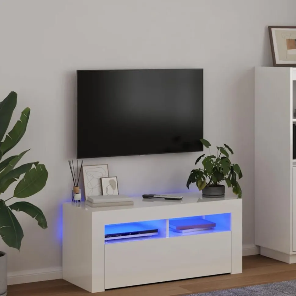 vidaXL Tv-meubel met LED-verlichting 90x35x40 cm hoogglans wit
