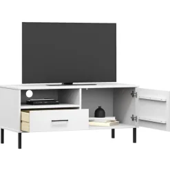 vidaXL Tv-meubel met metalen poten OSLO massief grenenhout wit